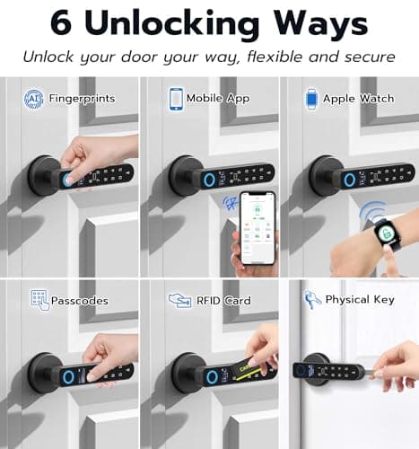 Anweller H1 Fingerprint Door Handle Lock, Smart Keyless Entry Door Knob Lock, Door Lever Locks for Bedroom, Bluetooth App Control Doorknob, Display Screen, RFID Card, Code Keypad - Black - Thumbnail 2