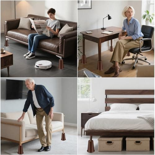 NKPOPHETE 8 inch Bed Risers Adjustable Furniture Risers - Heavy Duty Non-Slip Lift Supports for Beds/Couches/Sofas, Durable Square Design with Creates Storage Space (9 Pack Brown, 8 inch Round) - Thumbnail 6