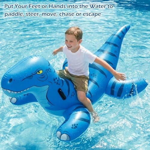 Jasonwell Pool Games Toys Floats -2Pack Inflatable Dinosaur Pool Floats with Blow Up Toy Hammers Ride on Pool Floaties for Kids Teens Adults Lounge Raft Summer Lake Beach Party Decorations (BU&Org XL) - Thumbnail 6