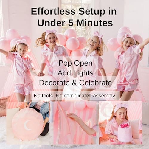 All-in-One Sleepover Birthday Kit for Kids – Instant Pop-Up Teepee Tent with Lights & Decor, Easy Indoor Outdoor Setup - Thumbnail 5