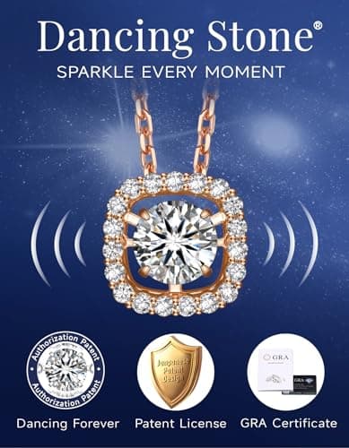MomentWish Dancing Necklace, Sparkling Gift for Her,0.5Carat Cushion Moissanite Necklaces for Women Rose Gold Plated 925 Sterling Silver Foating Diamond Necklace for Birthday Anniversary Christmas - Thumbnail 3
