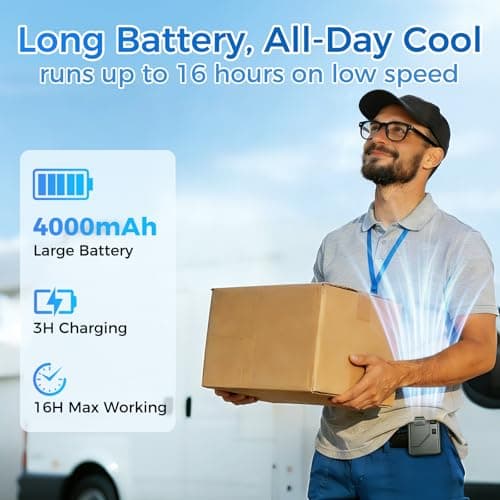 Eastfox 5 in 1 Portable Waist Fan 1-100 Speed Neck fan AI Rechargeable 16H Runtime Clip on Fan 13500RPM Wearable Fan Shirt fan with LED Display for Farm,Travel,Camping,Commute,Hiking,Office(Black) - Thumbnail 6