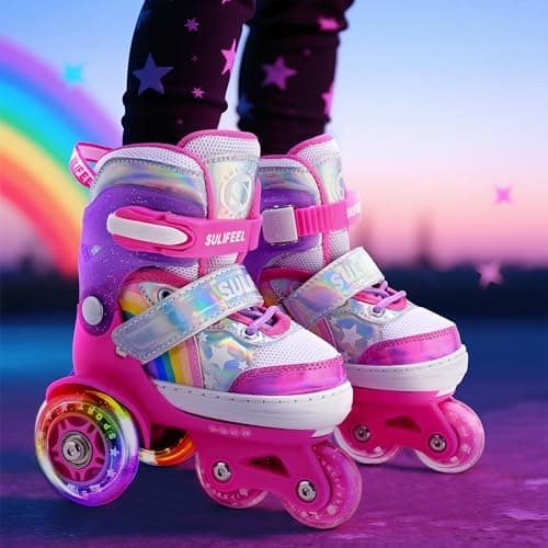 SULIFEEL Rainbow Unicorn 4 Size Adjustable Roller Skates for Girls Boys for Kids Ages 3-5 5-8 6-12 Children Skates Indoor Outdoor - Thumbnail 6