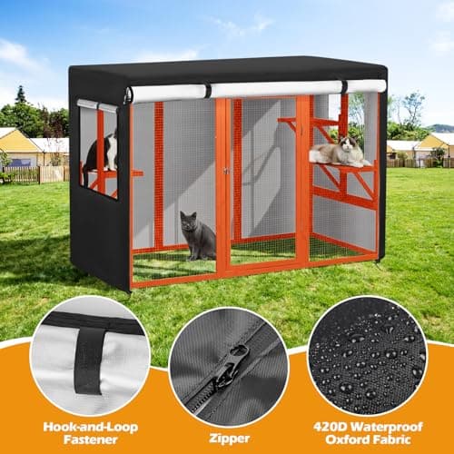Colewin Catio Cover,72.5" L x 33" W x 44.5" H Cover for Catio Outdoor Cat Enclosure Waterproof, 420D Cat Cage Covers for Nyeekoy Cats Catios, Outdoor Cats Enclosure Covers(Black)(Catios Not Included) - Thumbnail 4