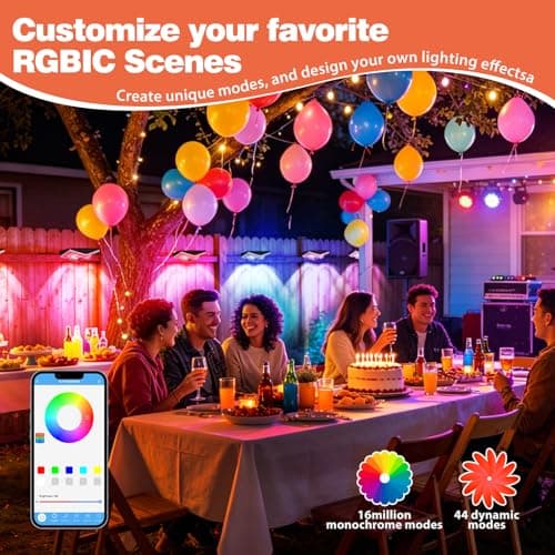 Implimage Outdoor Fence Lights, RGB+IC Smart Outdoor Lighting, 50FT LED Fence Lighting with App & Remote Control, IP67 Waterproof, Timer for Patio, Backyard, Wall - Thumbnail 2