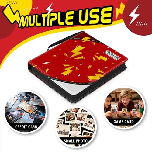 Trading Card Binder 4 Pocket,400 Pocket Card Collection Binder with 50 Removable Sleeves,PU Waterproof Top Card Book,3-Ring Zipper Collectible Trading Card Album for MTG/TCG/Card Holder Gift（Red） - Thumbnail 4