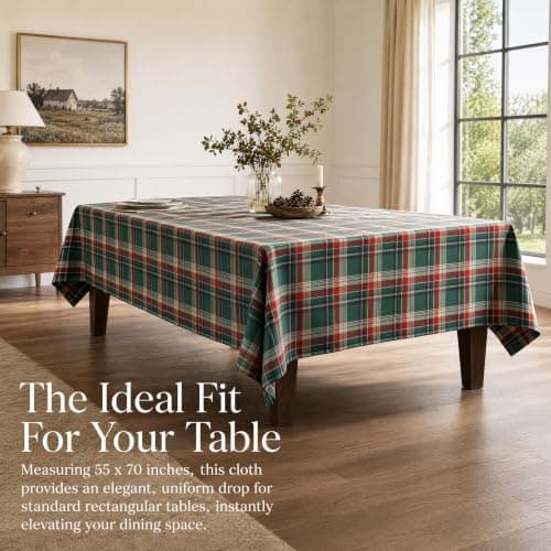 UWWGKK 55x102 Inch Plaid Tablecloth Rectangle Woven Checkered Table Cover - Thumbnail 3