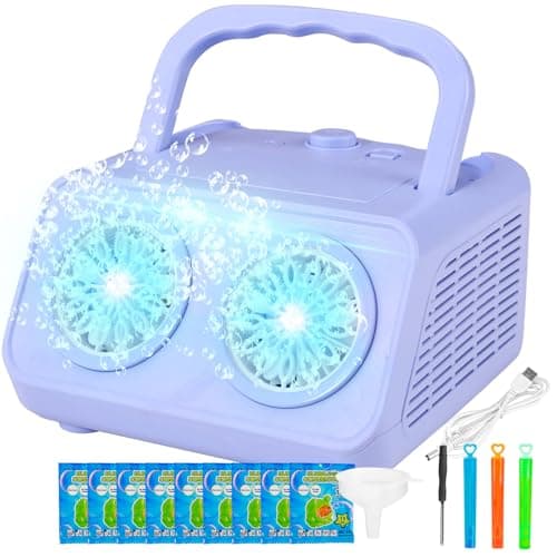 SHCKE Automatic Bubble Machine Upgrade Bubble Blower with 2 Fans,20000+ Bubbles Per Minute, USB-C or Battery Powered,Sealed Bottle, Portable Bubble Maker for Birthday Party Pool Wedding Outdoor - Image 1