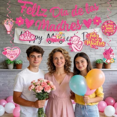 LARRAZABAL Feliz Dia De Las Madres Decorations, Mothers Day Decorations Includes Feliz Dia De Las Madres Banner and Hanging Swirls for Spanish Mother's Day Party Supplies - Thumbnail 2
