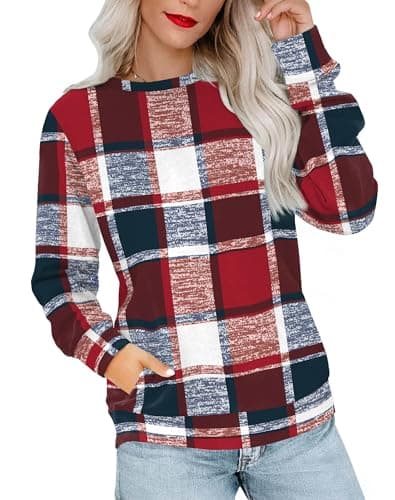 RUMIA Crewneck Fall Sweatshirts for Women Trendy- Women's Plain Long Sleeve Pullover Tops with Pockets Fashion - Thumbnail 2