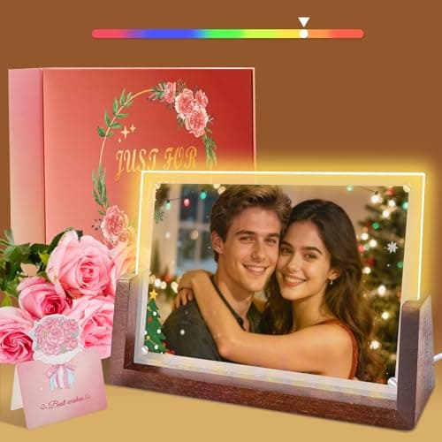 JUOIFIP Light Up Picture Frame 5x7 with Led Clor-Changing- Cute Photo Frame Gifts for Couple, Girl Friend or Family, Clear Acrylic Frames Fits Photos of 4 x 6 or 5 x 7 In (Horizontal) , Lovely Lamp Decor - Image 1