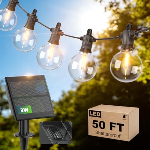 50FT Solar String Lights Outdoor Waterproof IP65 with USB-Charging , Solar Powered LED Patio Lights with 25+2 Shatterproof G40 Globe Bulbs, Hanging Lights for Outside Backyard Garden Bistro Gazebo