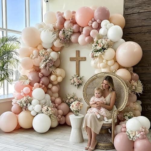 Dusty Pink White Balloon Garland Double Stuffed Baby Pink Nude Beige Balloons Cream Balloon Arch Kit for Boho Baby Shower Easter Birthday Bridal Shower Wedding Mother's Day Party Decorations - Thumbnail 6