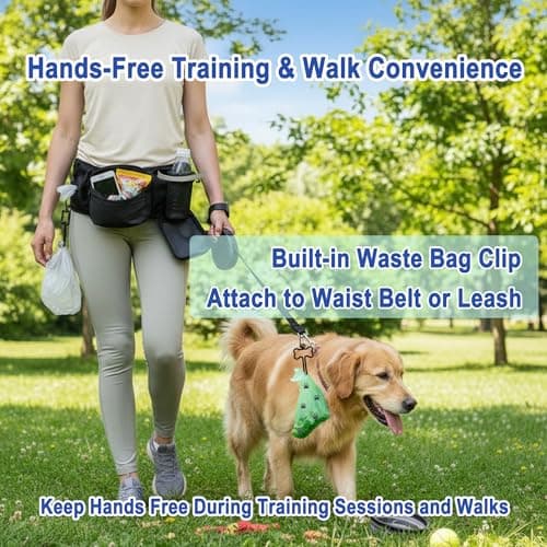 Dog Walking Fanny Pack with Poop Bag Dispenser & Bottle Holder, Hands-Free Dog Walk Bag with Adjustable Waist Belt, Reflective Dog Fanny Pack for Walking, Training & Daily Use, Black - Thumbnail 4