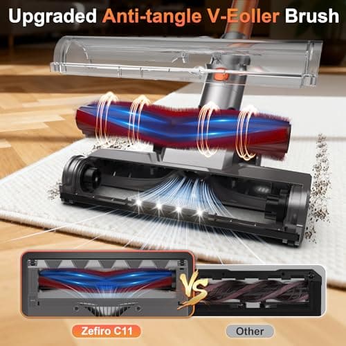 Cordless Vacuum Cleaner, 600W 50KPA 55Mins Vacuum Cleaners for Home, Stick Vacuum with LED Display, Anti-Tangle, Wall Mount, Lightweight, Rechargeable Wireless Vacumm for Pet Hair, Carpet and Floor - Thumbnail 6