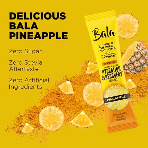 Bala Enzyme Hydration & Sugar-Free Drink Mix Packets - Turmeric, Bromelain, Papain, Immunity, Mobility - Pineapple, Zero Sugar Electrolytes Powder Packets, 0.25oz (10 Count) - Thumbnail 6