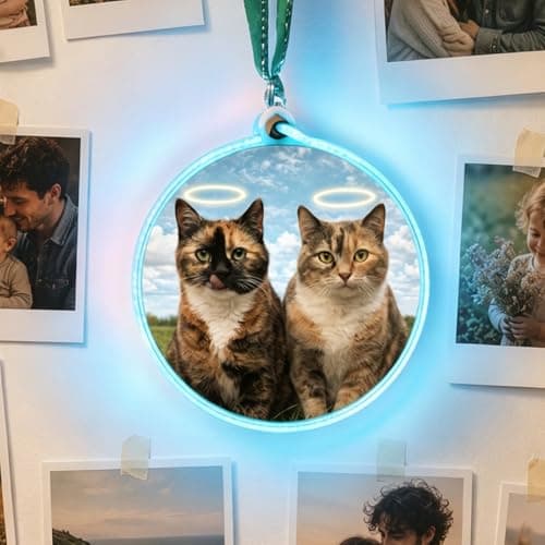 Personalized LED Light Up Photo Ornament, Customized Picture Color Hanging Pendant, Creative Keepsake Decoration for Photo Wall, Christmas Tree, Car, Anniversary Festival Gifts (Light Blue, Small)