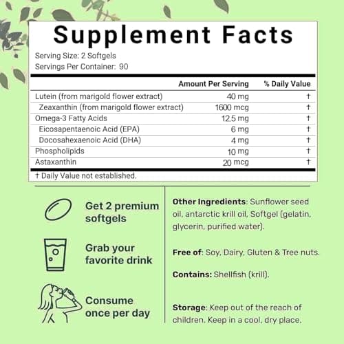 RIOWEGO AREDS 2 + Advanced Lutein and Zeaxanthin Supplement -40 mg Lutein & Zeaxanthin with Astaxanthin,Omega-3,EPA,DHA-Dietary Supplement for Eye Health Support,Vision Support-180 Softgels - Thumbnail 2