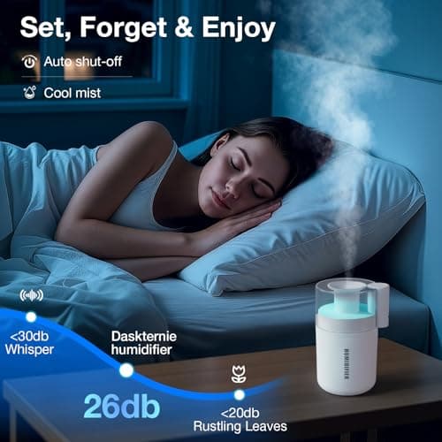 Portable Mini Humidifier, 180ml USB Cool Mist Small Humidifiers for Bedroom, Personal Desktop Humidification for Car Office Travel & Indoor Plants(White) - Thumbnail 5