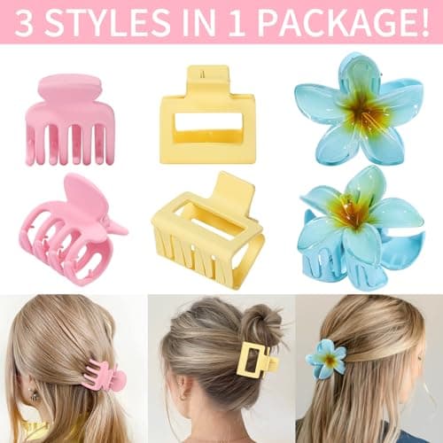 Hair Clips for Women 9 Pack Medium Claw Clips, No Slip Strong Hold Hair Clips for Thick & Thin Hair, Flower Square Aesthetic Styles for Everyday Styling, Trendy Hair Accessories (Pink) - Thumbnail 4