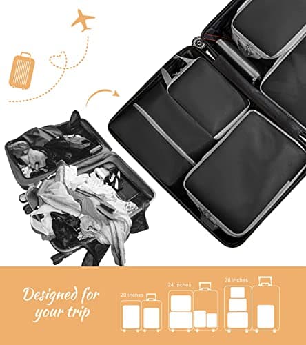 WOOMADA Compression Packing Cubes for Suitcases Travel Essentials 8 Set Expandable Travel Bags Organizer for Luggage(black) - Thumbnail 4
