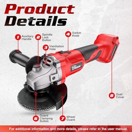 Brushless Cordless Angle Grinder 4-1/2 Inch, Compatible with Makita 18V Battery, 8000RPM Electric Cut-Off Tool for Metal Cutting Grinding Polishing (Tool Only) - Thumbnail 2
