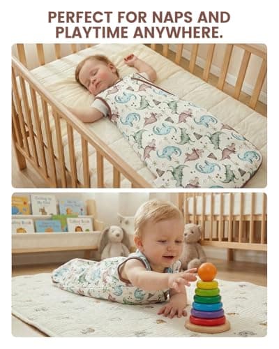 WYTbaby 2 Pack Baby Sleep Sack 1.5 TOG, 100% Cotton Wearable Blanket, 2-Way Zipper Baby Sleeping Bag,Blue Dinosaur Print，6-12Months - Thumbnail 5