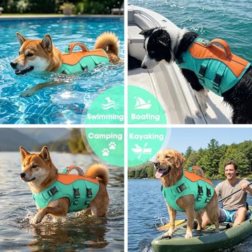PETDSH Dog Life Jacket for Swimming Boating, High Flotation Dog Life Vest with Rescue Handle, Dogs Lifejacket with Reflective Strips, Adjustable Pet Swim Jackets for Large Dogs (Large) - Thumbnail 2