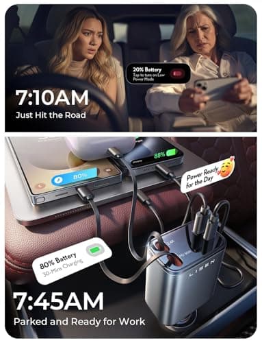 LISEN Long Retractable Car Charger 4 in 1 (47.2in Cable), 69W USB C Car Charger for Truck & Uber Drivers, Truck Accessories Fast Charging for iPhone 17 16 15 14 13 12 11 X Series, Uber Signs for Car - Thumbnail 5