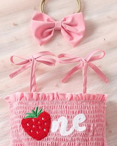 ChuYuKu Baby Girl First Birthday Outfit Sleeveless Tulle Princess Dress 1st Birthday Gift Party Wedding Clothes Strawberry - Thumbnail 5