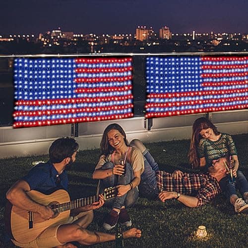 (New) American Flag Lights, Outdoor String Lights 420 LED Waterproof Led Flag Net Light Patriotic Ornaments for Outdoor Home Yard,Garden, Camping, Memorial Day, 4th of July, Christmas Decorations - Thumbnail 6