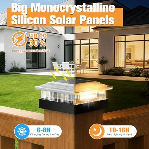 NACINIC 4x4 Solar Post Cap Lights 12 Pack, 4 Modes Outdoor Post Lights Solar Powered Dusk to Dawn Outdoor Post Light Solar Light for 4x4 3.5x3.5 Fence Post Mailbox Post - Thumbnail 4