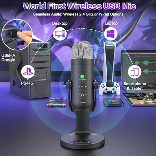 ZealSound Wireless Microphone,USB Mic for iPhone PC iPad Android Phone-Cordless Condenser Desktop Microphones with Mute Echo Monitor Volume Gain 2.4GHz for Podcast,ASMR,Gaming,YouTube Video/K66 Black - Thumbnail 2