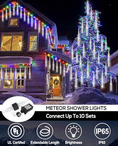 EAGWELL Christmas Lights Outdoor 12 Inch 10 Tubes Meteor Shower Light LED Falling Rain Drop Lights Icicle Cascading Xmas String Decor for Tree Wedding Party Garden Easter Light Decoration,Shine White - Thumbnail 3