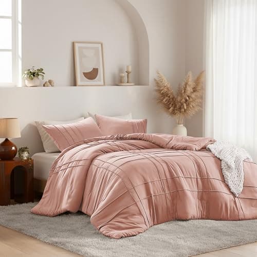 Regency Heights Queen Size Comforter Set Pink, 3 Pieces Bedding Set, Ultra Soft Prewashed Bed Set, Pinch Pleat All Seasons Lightweight Comforter and Shams - Image 1