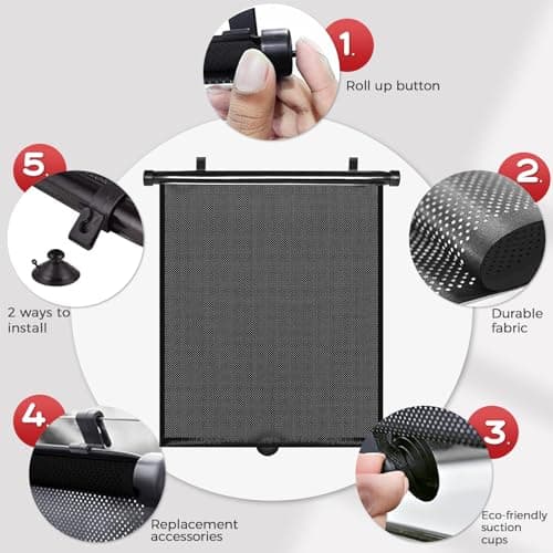 PLTCAT 2 Pack Car Sun Shade Side Window for Baby, Roller Vehicle Shades Sun Protection Shade for Car Side Window (Standard-16''x18'') - Thumbnail 4