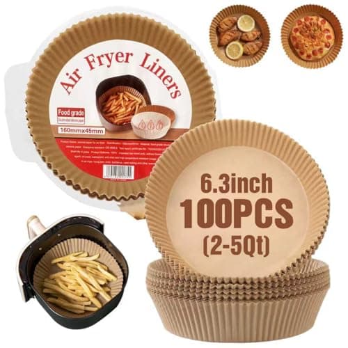 Disposable Air Fryer Paper Liners, 100 Pcs Round Non-Stick Parchment Paper, Oil-proof,Water-proof Cooking Baking Roasting Filter Pater for Air Fryers Basket, Microwave Oven, Frying Pan - Image 1