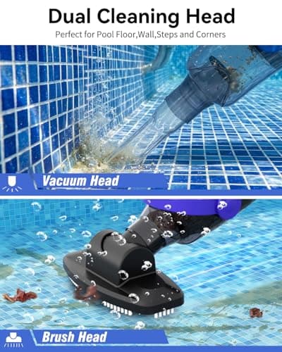 2026 Upgraded Pool Vacuum for Above Ground, 18 GPM Powerful Suction Cordless Pool Cleaner, 60Min Runtime Handheld Rechargeable Pool Vacuum with 3-Head Cleaning System & 300/500 Mesh Filters - Thumbnail 3