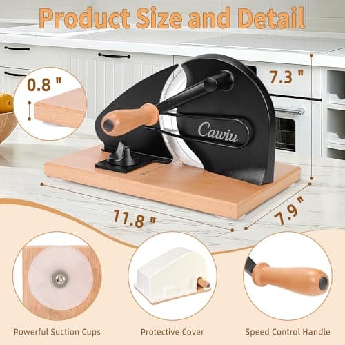 CAWIU Upgraded Manual Bread Slicer for Homemade Sourdough Bread - Adjustable Thickness Bread Cutter with Hand Crank, Suction Cups, Slicing Guide, Scale Line & Cover, for Perfect Even Slices (Black) - Thumbnail 2
