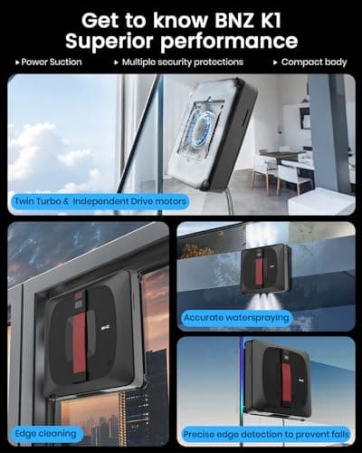 BNZ Window Cleaning Robot, Nexus Ultra, Black, Robotic Vacuum Cleaner for Windows, Mirrors, Shower Doors - Thumbnail 3