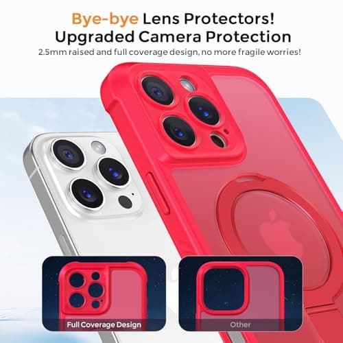 MOCCA Design for iPhone 16 Pro Case with Magnetic Invisible Stand [Full Camera Protection] [Compatible with Magsafe] Military Drop Shockproof Translucent Matte Phone Case Cover 6.3",Red - Thumbnail 3