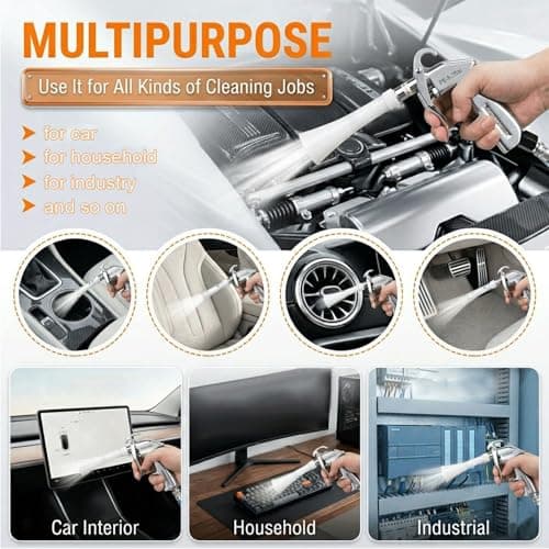 Duriumon Tornado Car Cleaning Gun with Adjustable Air Flow Nozzle, Air Blower Gun for Car Detailing, High Pressure Dry Cleaning Gun Quickly Blasts Dust & Dirt Works with Air Compressor - Thumbnail 3