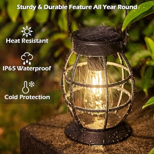 LeiDrail Solar Lantern Outdoor Hanging Waterproof Lights, Metal LED Lanterns Sun Powered Landscape Decor for Table Garden Yard Patio Pathway Porch 4 Pack - Thumbnail 4