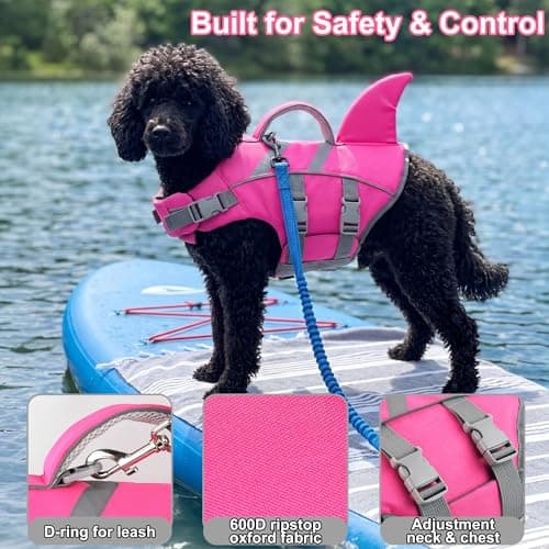 Dogcheer Shark Fin Dog Life Jacket, Adjustable Dog Harness Life Vest for Swimming Boating, Reflective Puppy Swim Vest Pet Flotation Device for Small Medium Large Dogs -Pink, XS - Thumbnail 6