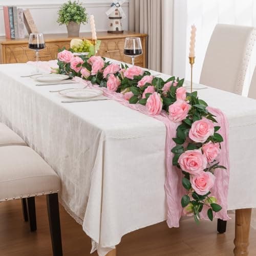 U'Artlines 3 Pack Artificial Pink Rose Vines Floral Garlands Total 19.5 Ft Fake Vine Silk Flower Garland for Indoor Outdoor Home Wedding Arch Garden Wall Decoration - Thumbnail 6