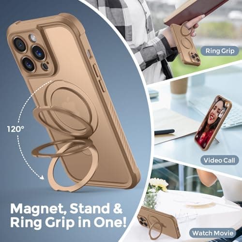 MOCCA Design for iPhone 14 Pro Case with Magnetic Invisible Stand [Full Camera Protection] [Compatible with Magsafe] Military Drop Shockproof Translucent Matte Phone Case Cover 6.1",Brown - Thumbnail 4