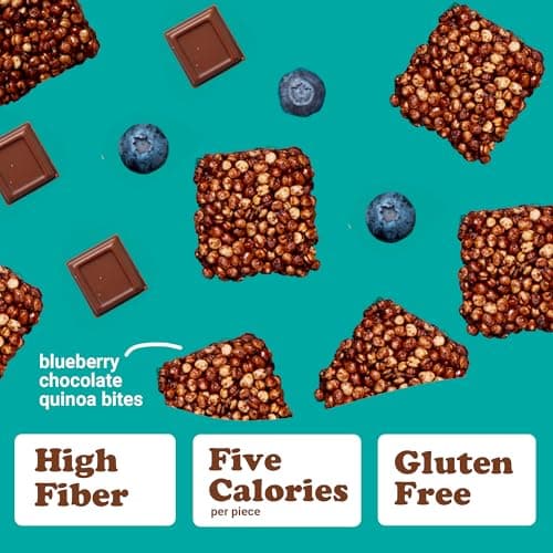 Don't Worry Quinoa Organic Bites | Chocolate & Blueberry Flavor | Sugar Free Candy 5 Calories Per Piece | Keto, Gluten Free, Low Carb, Protein & Fiber Cookies | Healthy Snacks For Adults | 2 Pack - Thumbnail 3