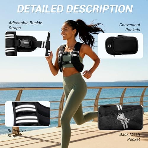 Weighted Vest, Adjustable Body Weight Vest with Reflective Stripe, 8/12/16/20lb for Men Women, Running Vest Woman for Strength Training, Workout, Jogging, Walking, Fitness Equipment, Gym, Muscle Building, Weight Loss, Weightlifting - Thumbnail 2