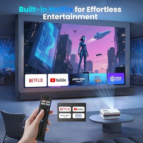 [Compatible with Netflix, 2000 ANSI] Smart Projector with WiFi 6 and Bluetooth 5.3, Electric Focus Auto Keystone, Native 1080P Outdoor Movie Projector with PrimeVideo/YouTube, for HDMI/USB/iOS/Android - Thumbnail 2
