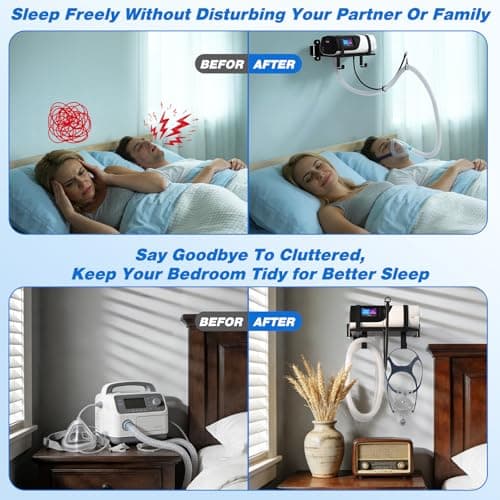Godboat CPAP Wall Mount Shelf for Resmed Airsense 11 Machine - 180° Swivel CPAP Hose Holder, 90° Rotating Hanger with 2 Hooks for Tube Organizer Mask Stand [Tangle-Free], Bedside Bed Room Decor/Black - Thumbnail 6